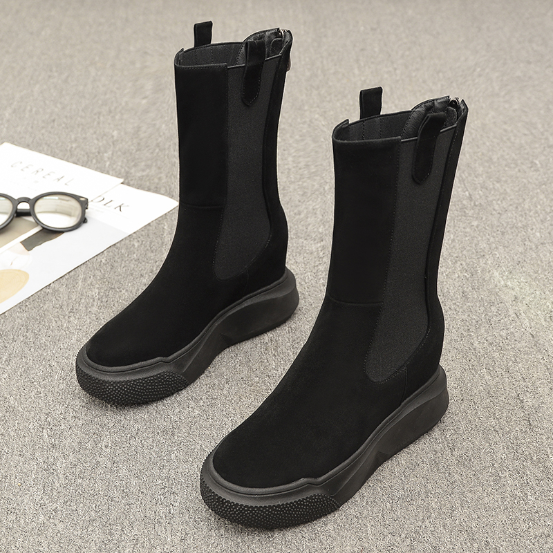 欧洲站内增高厚底松糕马丁靴女