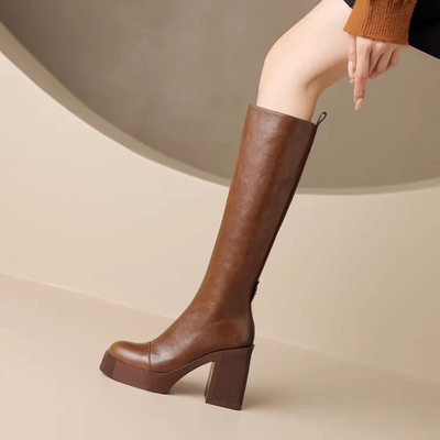 龙猫叔10cm高跟厚底高筒骑士靴女