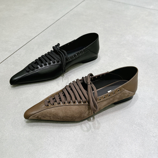 百搭小皮鞋 欧洲站女鞋 真皮绑带尖头平底舒适浅口单鞋 新款 2026春季