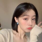 「雾蓝岛屿」无耳洞拼接撞色蚊香盘耳夹女简约气质款 日常通勤百搭