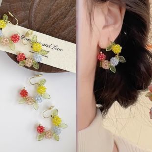 无耳洞「绮梦花环」彩色花朵田园风耳针森系耳圈无痛蚊香盘耳夹