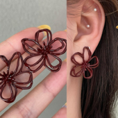 无耳洞「日出江花」复古红色镂空花朵耳钉文艺气质无痛蚊香盘耳夹