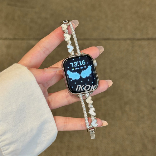 鎏金爱心珍珠金属表带适用iWatch12苹果手表11applewatch10女SE98