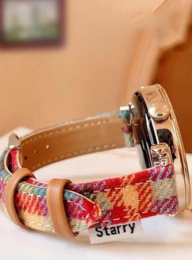 适用华为手表gt5/gt4彩虹格纹毛呢真皮gt5pro真皮高级watch43表带