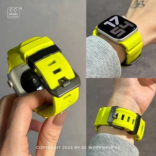新款 荧光绿野径硅胶表带适用苹果Applewatch109876高级感SE21男女