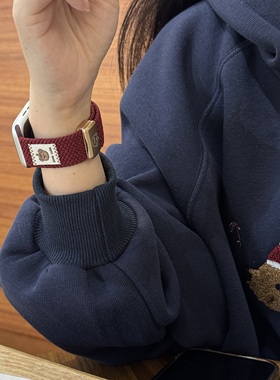 礼帽小熊编织磁吸表带适用苹果手表AppleWatchs1098765高级女SE21