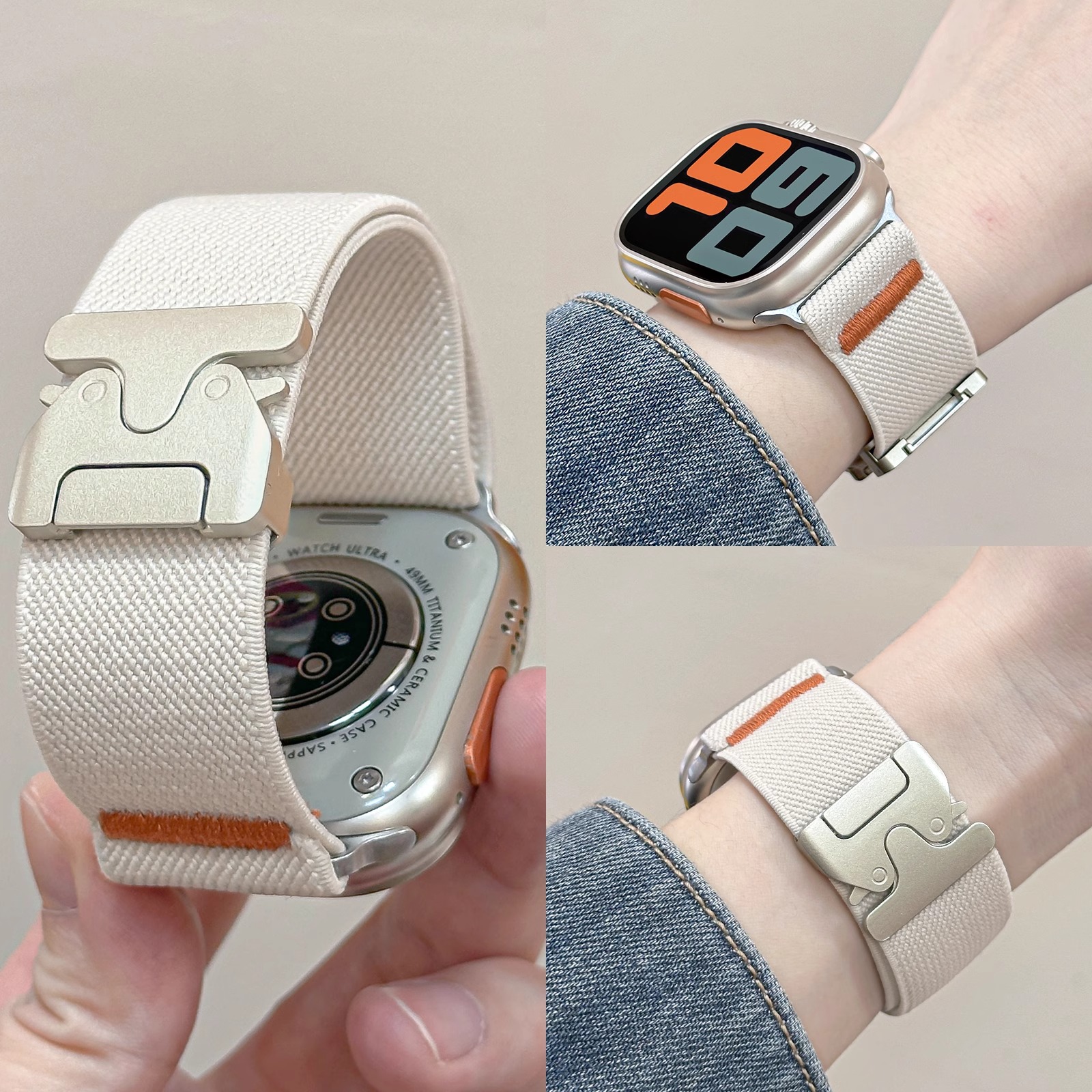 适用苹果iWatchs10987降落伞扣工装表带针织回环小米9pro华为FIT3