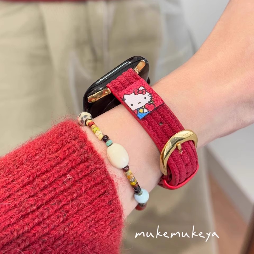 灯芯绒可爱风适用iWatch1098表带