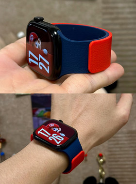 拼色荔枝纹硅胶超强磁吸iWatch11表带适用苹果s10手表s9s8s7女se3