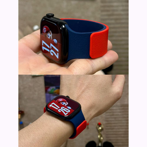 拼色荔枝纹硅胶超强磁吸iWatch11表带适用苹果s10手表s9s8s7女se3