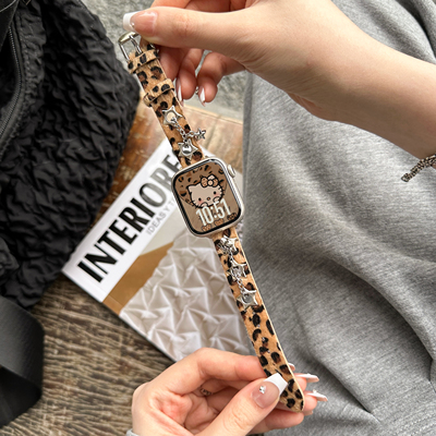 适用AppleWatchS10/11手表星星豹纹皮质iWatchs9876表带SE3女秋冬