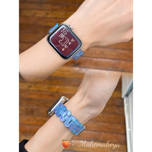 适用苹果树脂创意表带精致iwatchs11s10冰雪蓝色s9s8s7高级女椭圆