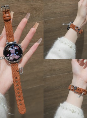 适用华为可爱KT挂坠灯芯绒细款手表表带watch4watch5GT4GT5GT6pro