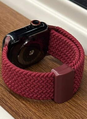 适用苹果手表Appleiwatchs10987654编织磁吸女红色塑胶扣SE21表带