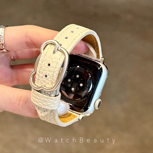 小熊扣荔枝纹小蛮腰皮质苹果手表表带适用于AppleWatch10iwatch11