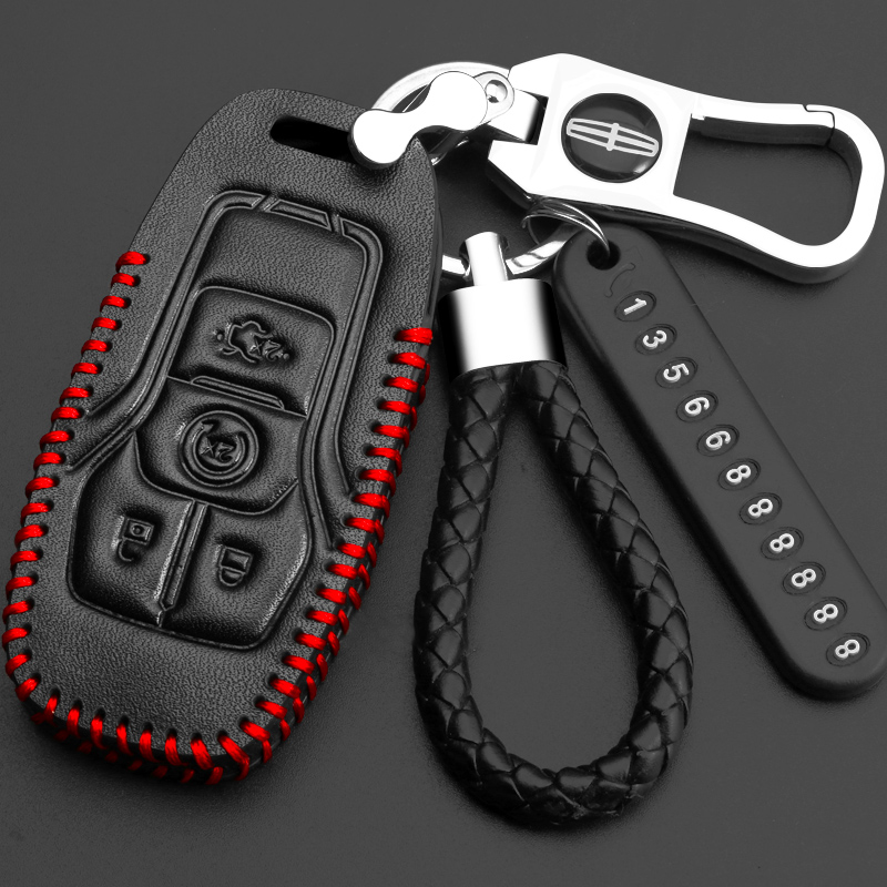 福特野马金牛座MKC探险者MKZ林肯MKX汽车钥匙套包扣真皮保护套