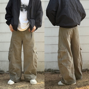男女同款 美式 大口袋设计宽松束脚休闲裤 阔腿裤 复古灰调工装