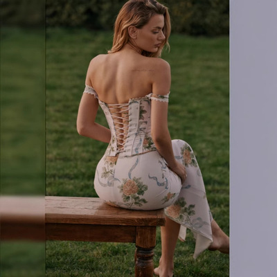 性感名媛气质复古印花套装包臀连衣裙 sexy birthday dress party