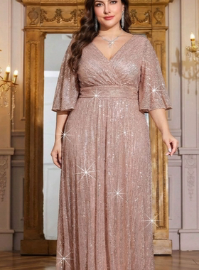 Plus Size Evening Dress Sequin Prom Maxi Dress Party 礼服裙