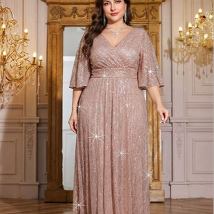 Plus Size Evening Dress Sequin Prom Maxi Dress Party 礼服裙