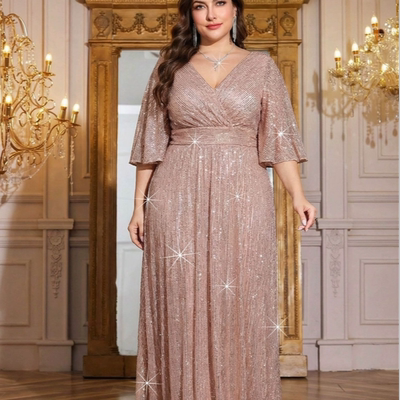 Plus Size Evening Dress Sequin Prom Maxi Dress Party 礼服裙
