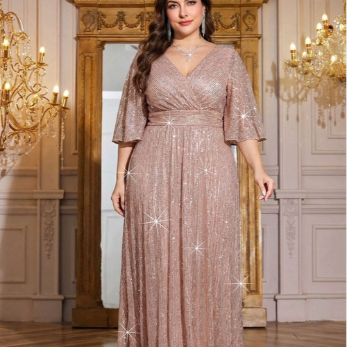 Plus Size Evening Dress Sequin Prom Maxi Dress Party 礼服裙