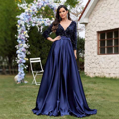 Long Sleeve Sequin Dress Female Maxi Dress birthday gown new
