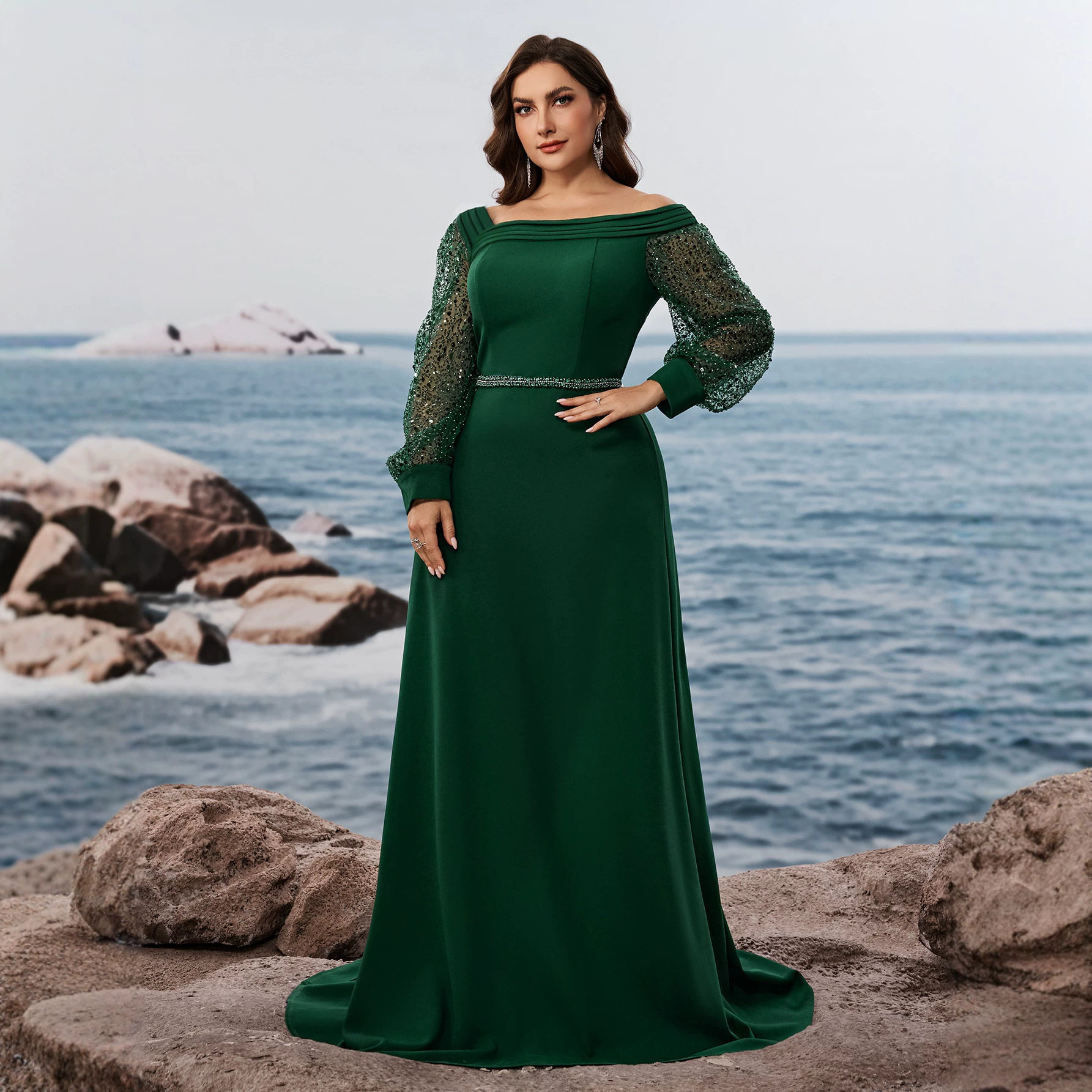大码晚礼服外贸晚会服装长连衣裙妈妈礼服优雅 plus size dresses