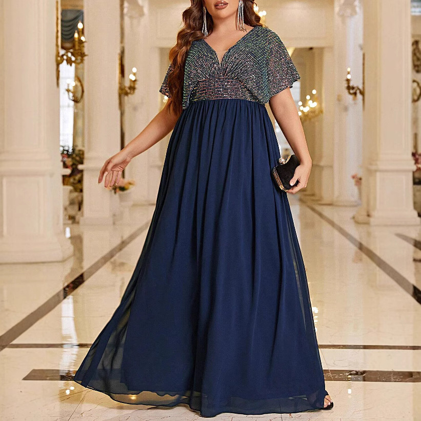 欧美大码亮片连衣裙礼服优雅正式晚礼服长款 evening party dress
