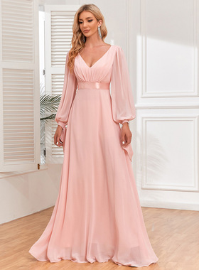 long sleeve sexy birthday party wedding dress Elegant Vneck