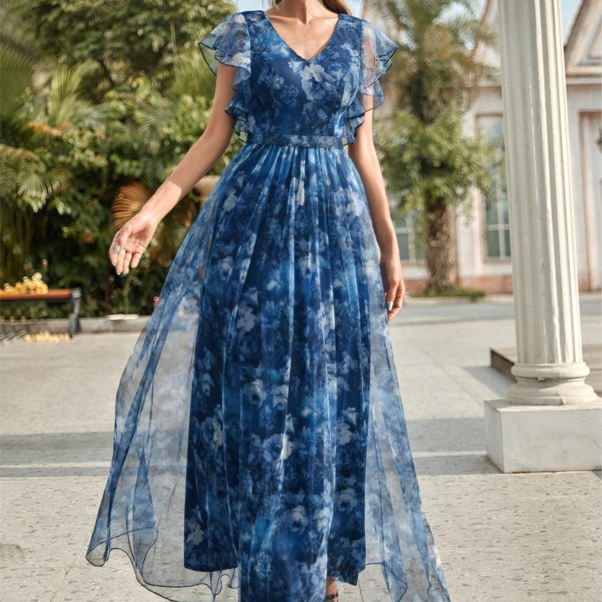 晚礼服派对裙伴娘裙毕业季舞会裙长裙 evening party dress blue