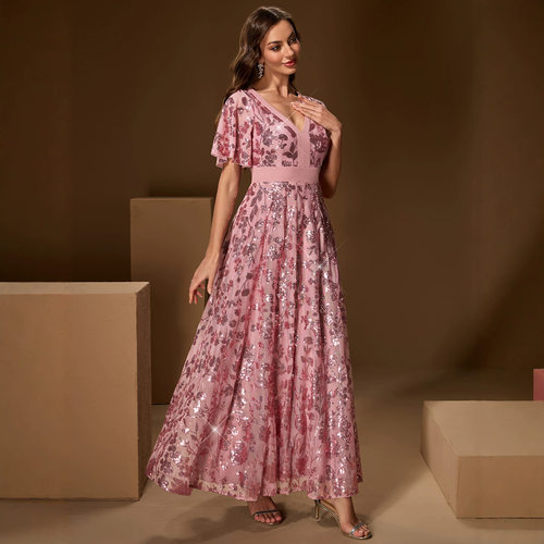 evening party dress long maix birthday dress pink color new