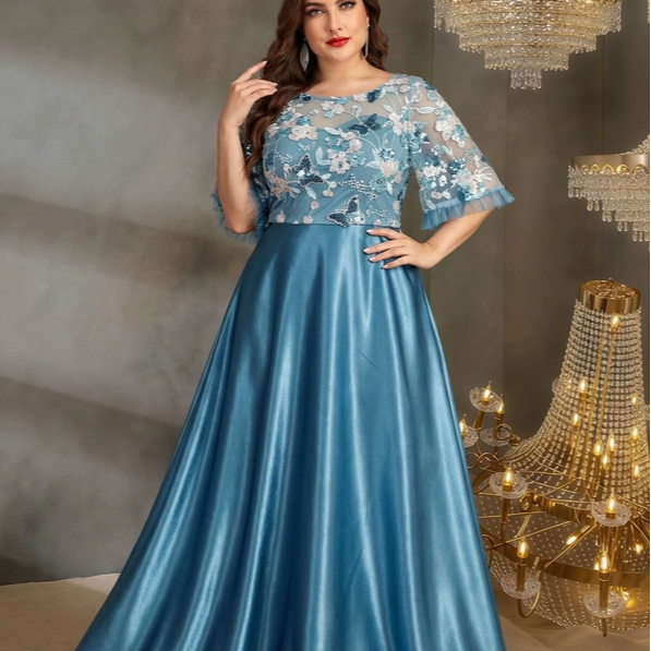 欧美风大码礼服长裙婚礼妈妈服加大码礼服 plus size party dress