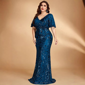 3XL Dress Size Plus Party Evening Wedding big Sequins Gowns