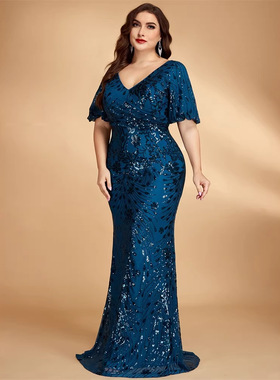 Plus Size Evening Dress Sequins Wedding Party Gowns big 3XL