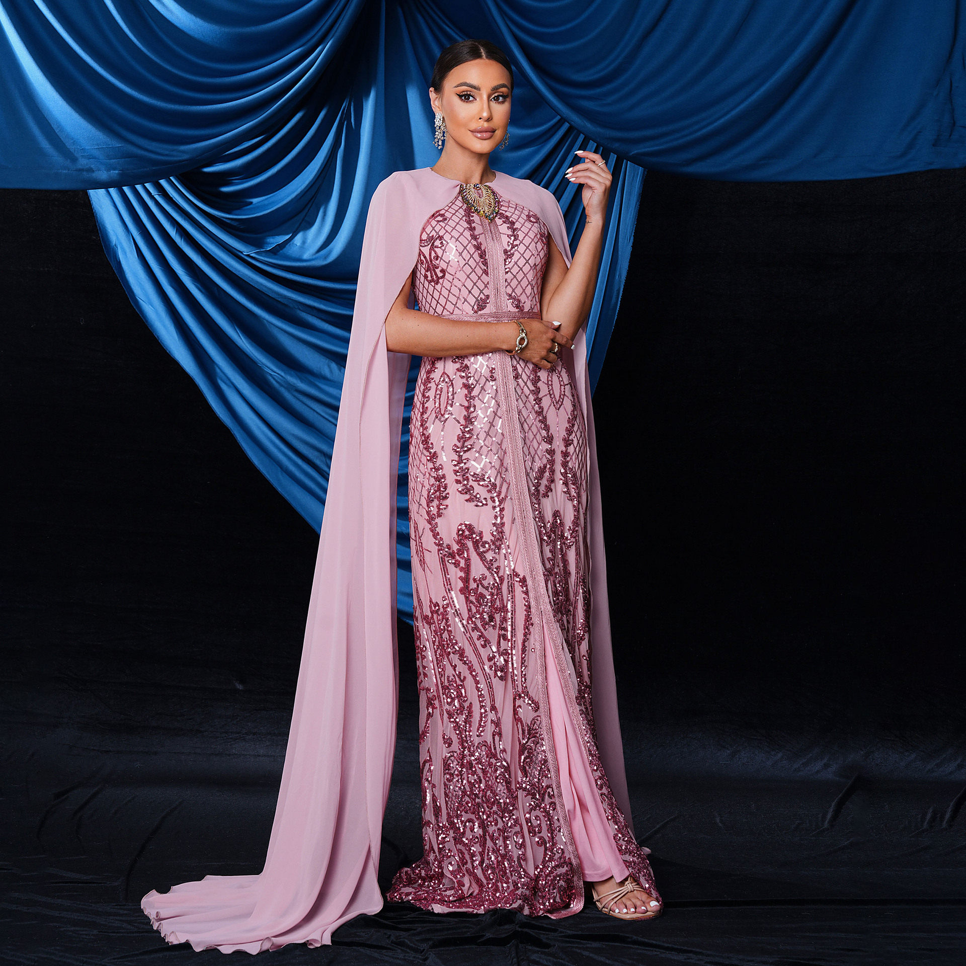 Women Elegant Evening Party Dress Long Sleeve 生日聚会长款裙