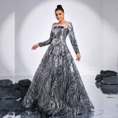 高级长袖 大码 礼服欧美新款 生日宴会大摆亮片晚礼服伴娘服连衣裙女