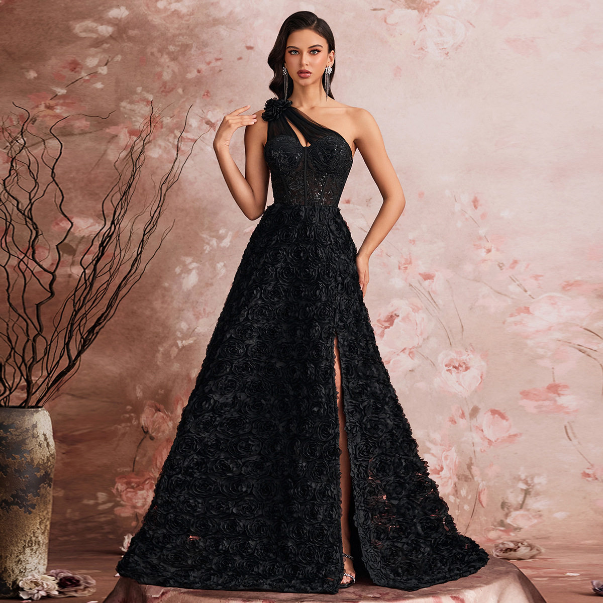 外贸礼服裙大码性感黑色长裙晚礼服女高级感 evening party dress