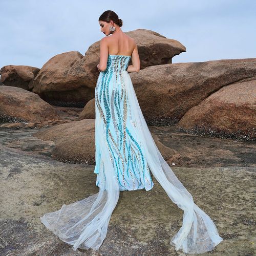 Sequin Mermaid Evening Gown Wedding Birthday Prom Dress 礼服