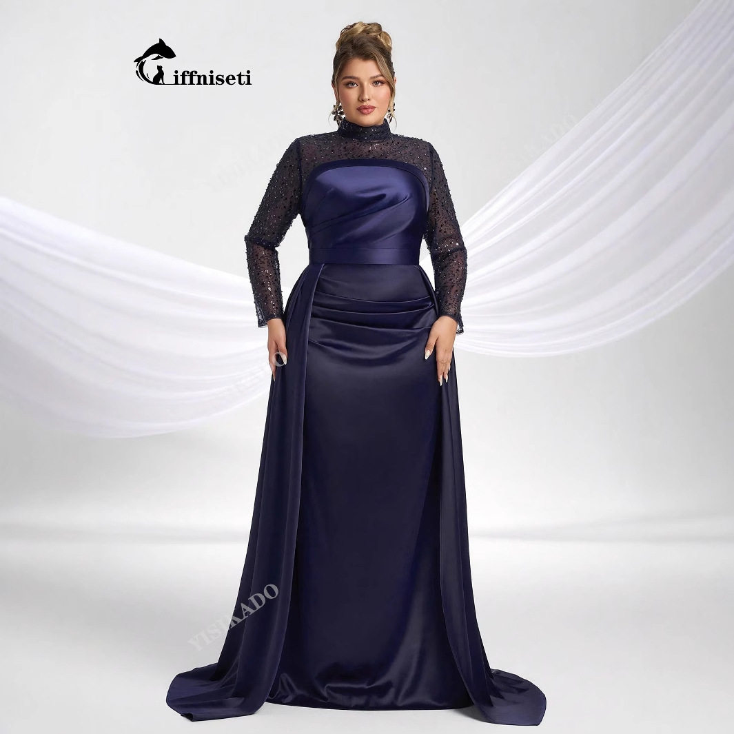 欧美大码肥婆装亮片拼接V领长袖气质华丽高贵晚宴礼服裙子高个子