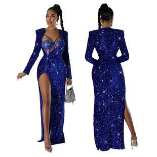 Party High Evening Sexy Gowns Mermaid Split Dresses Sequins