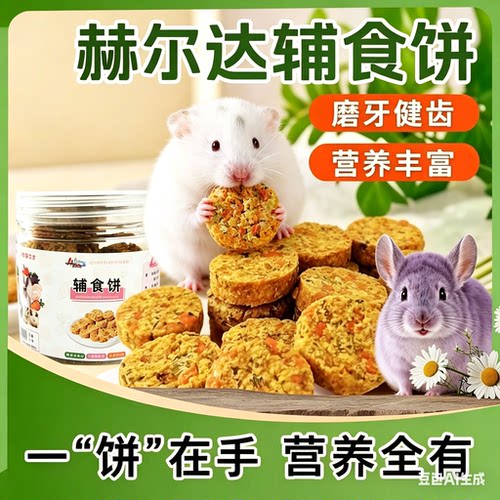 赫尔达辅食饼 仓鼠金丝熊兔子龙猫豚鼠荷兰猪果蔬磨牙草饼零食