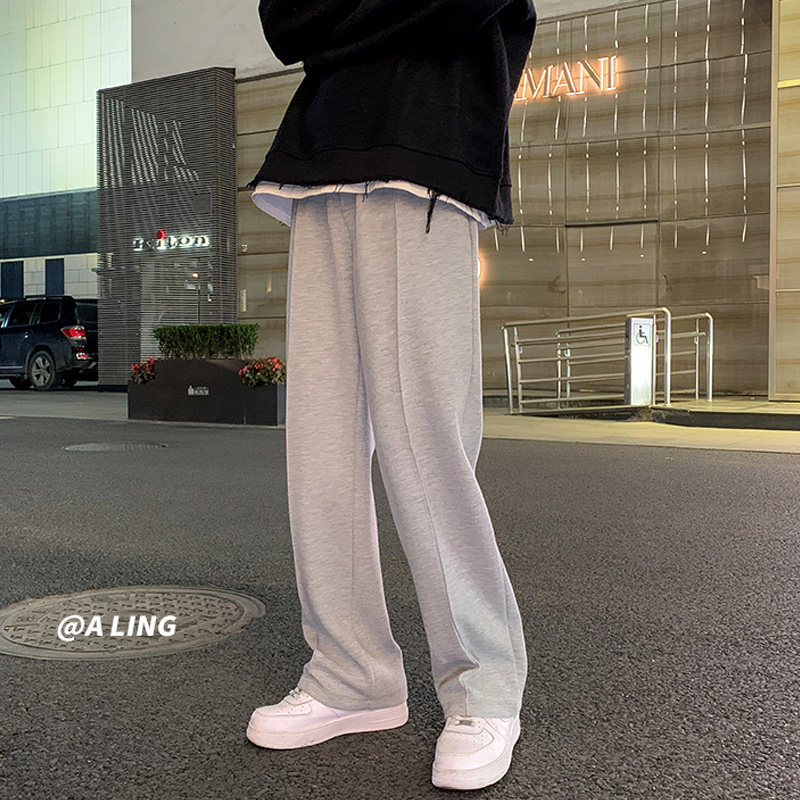 潮牌2025秋冬运动裤男宽松直筒灰色卫裤薄款纯色潮流阔腿休闲 长