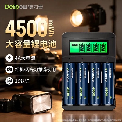 德力普4500mWh锂电池1.5V大容量充电电池相机闪光灯玩具鼠标话筒