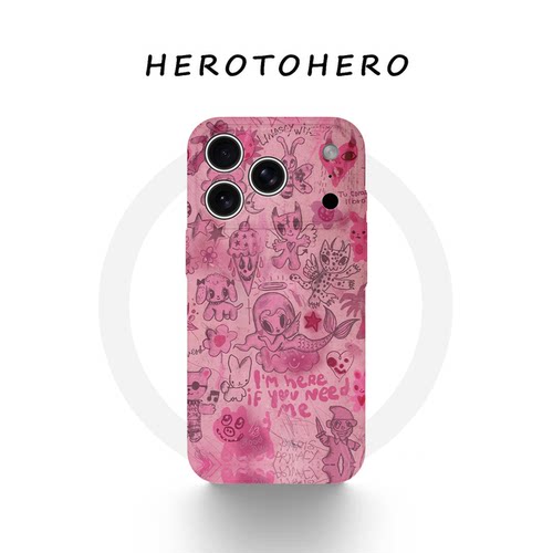粉色涂鸦 适用苹果手机壳磁吸iPhone18promax新款艺术17甜酷辣妹16小众高级15不会撞壳ins风14手机壳复古做旧