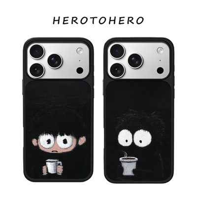 咖啡小暖男适用苹果小米手机壳17promax磁吸iPhone16新款简约15艺术小众14高级感13抽象可爱12男生手机壳情侣