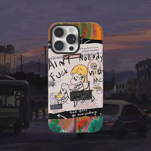 恶搞奈良美智适用苹果17promax手机壳磁吸iPhone16新款原创15趣味搞怪14坏女孩朋克13涂鸦艺术华为小米手机壳