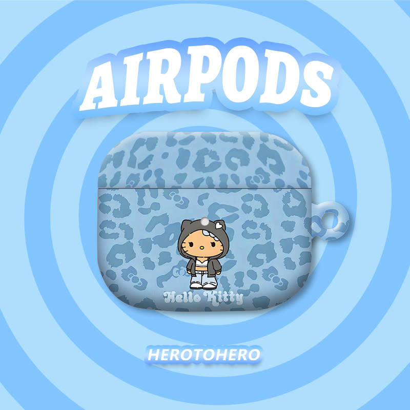 日韩ins风超火可爱豹纹kitty猫 适用AirPods4代苹果耳机壳AirPodsPro二代/一代保护套菲林光面硬壳AirPods3代