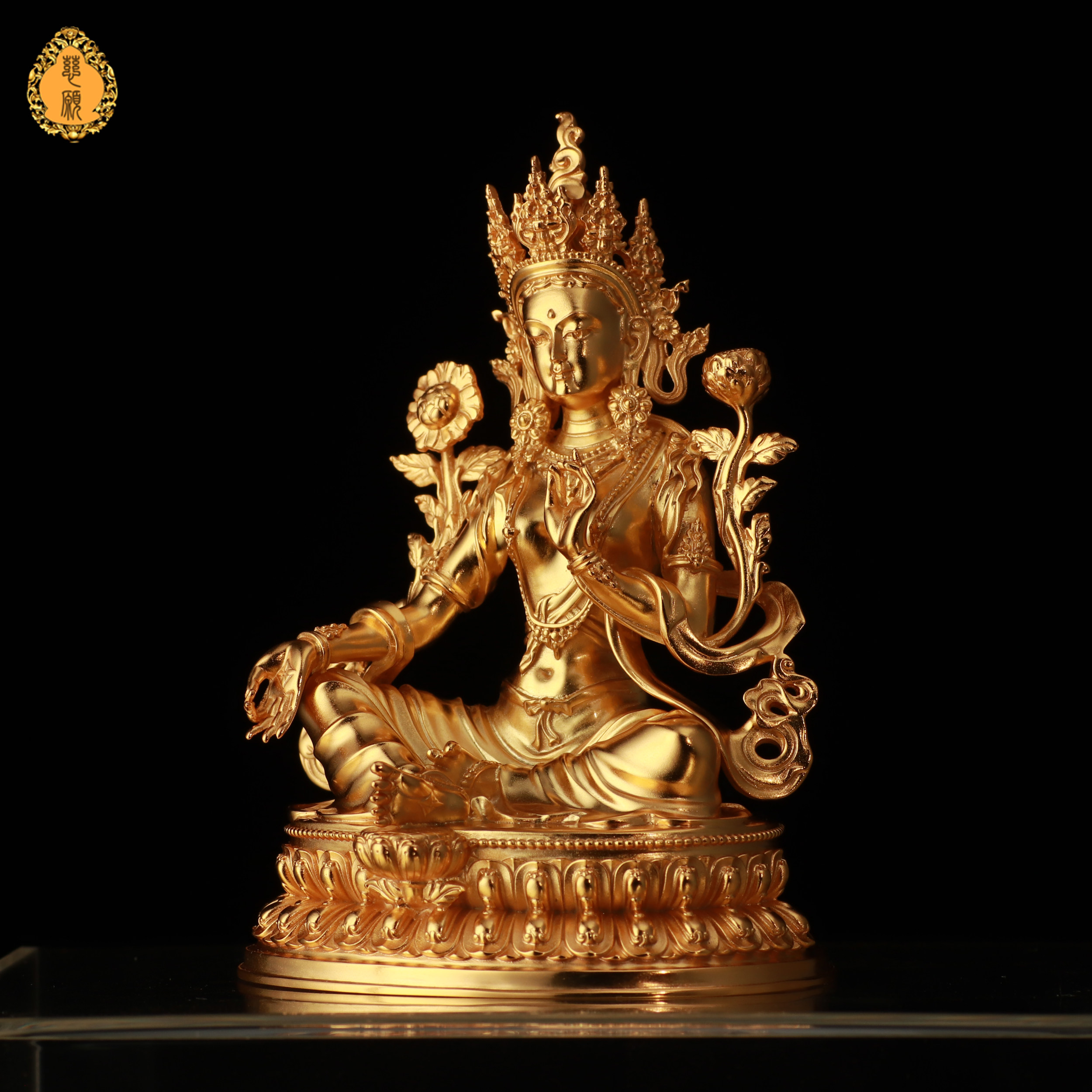 纯银绿度母家居摆放摆件 随身小佛银镀金度母古典原创可定纯金