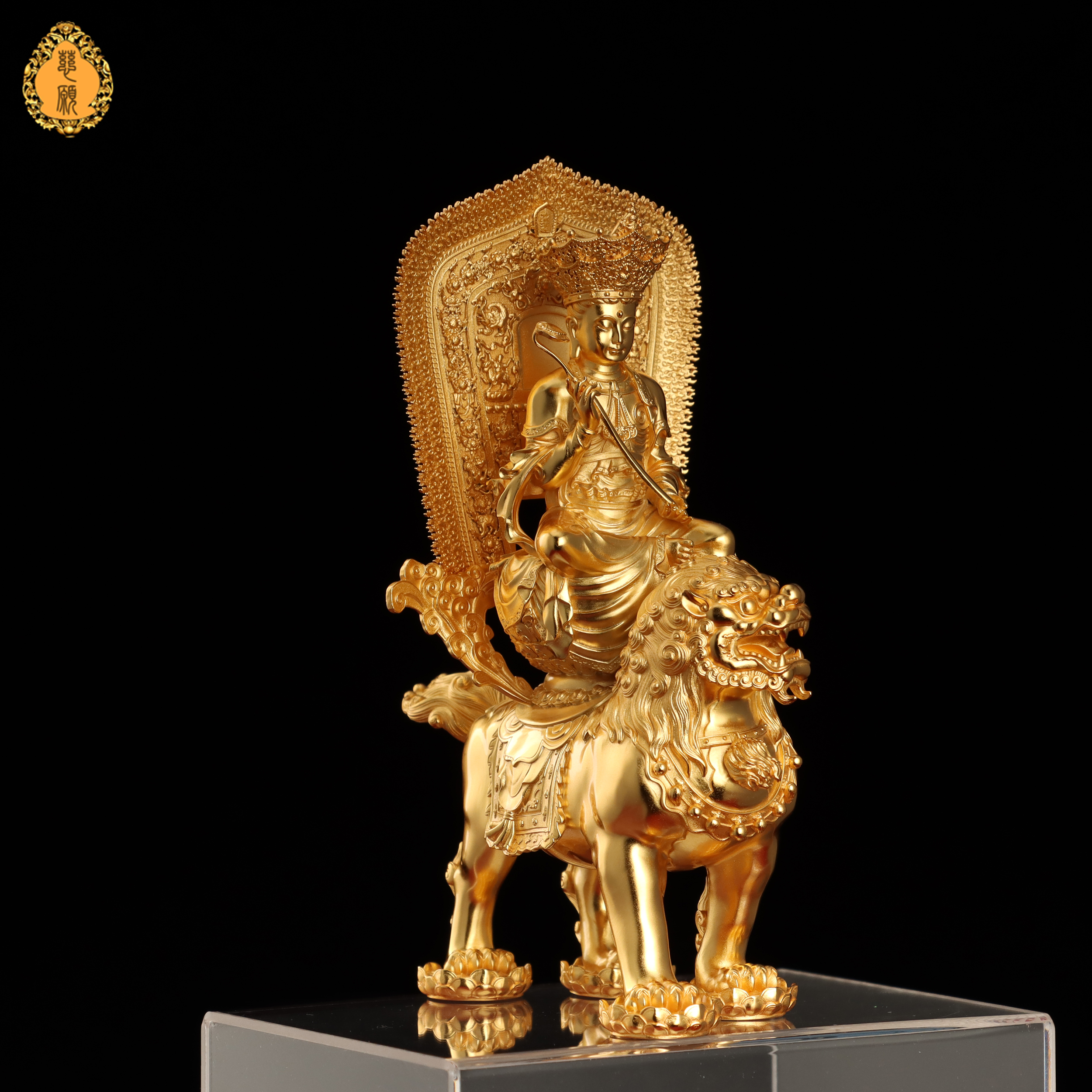 纯银镀金殊像文殊菩萨家居摆件